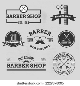 set of vintage barber shop emblems, labels, barber logos vector illustration. saloon typography logos