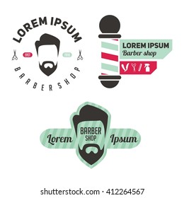 Set of vintage barber shop emblems, label, badges and designed elements
