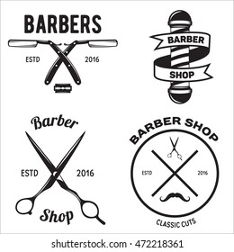 Set Vintage Barber Shop Emblems Label Stock Vector (Royalty Free ...