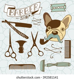Set of vintage barber shop and hairdresser graphics