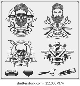 Set of vintage Barber shop labels, badges, emblems and design elements.
