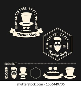 set of vintage barber shop labels. black and white classic ribbons banners group with place for your text. Ribbons for design, business, logo, cards, and etc