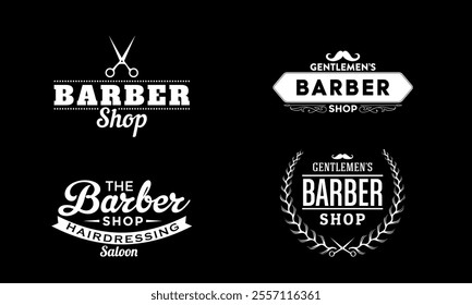 Set of vintage barber shop labels, badges and design elements