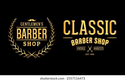 Set of vintage barber shop labels, badges and design elements