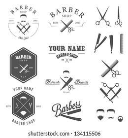 Set of vintage barber shop logo, labels, badges and design element