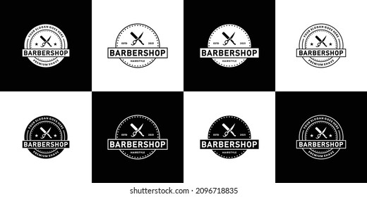 set of vintage barber shop logo design. salon hairstyle