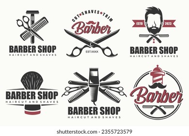 Set of vintage barber shop logo, labels, badges and design element.