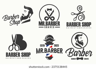 Set of vintage barber shop logo, labels, badges and design element.