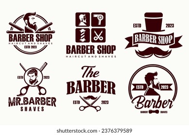 Set of vintage barber shop logo, labels, badges and design element.