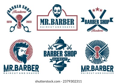 Set of vintage barber shop logo, labels, badges and design element.
