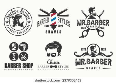 Set of vintage barber shop logo, labels, badges and design element.