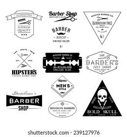 Set of vintage barber shop logo, labels, badges and design element