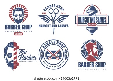 Set of vintage barber shop logo , labels , badges and design element . Vector illustration