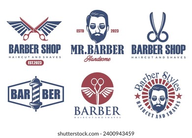 Set of vintage barber shop logo, labels, badges and design element .  Vector illustration