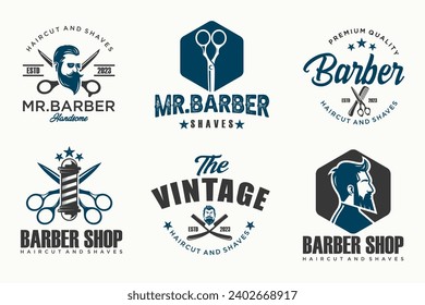 Set of vintage barber shop logo , labels , badges and design element .  Vector illustration