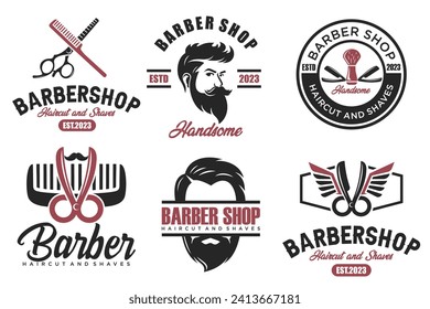 Set of vintage barber shop logo, labels, badges and design element . Vector illustration