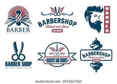 Set of vintage barber shop logo, labels, badges and design element . Vector illustration