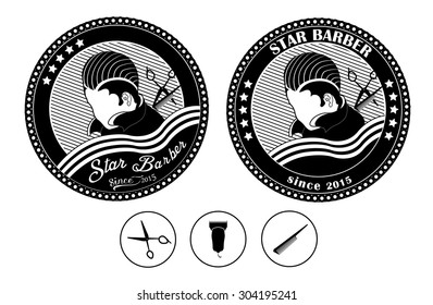 Set of vintage barber shop logo, symbol and design element vector illustration