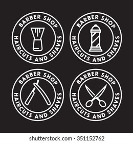 Set of vintage barber shop logo, labels, badges and design element. Haircuts and shaves.