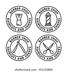 Set of vintage barber shop logo, labels, badges and design element. Haircuts and shaves.