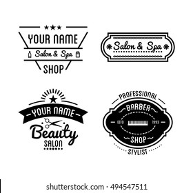 Set of vintage barber shop logo and beauty spa salon badges. Vector elements. Isolated icons on white background