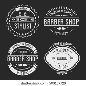 Set of vintage barber shop logo and beauty spa salon badges. Vector elements. Isolated icons on dark background