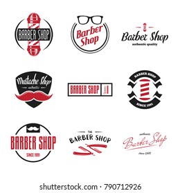 Set of vintage barber shop logo, labels, badges and design element