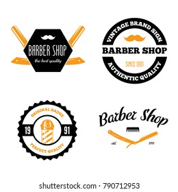 Set of vintage barber shop logo, labels, badges and design element