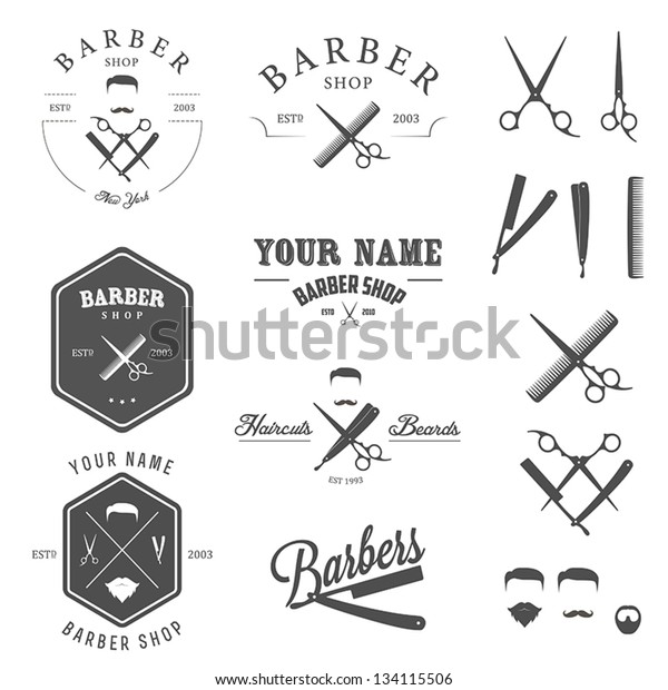 Set of vintage barber shop logo, labels, badges\
and design element