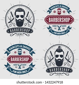 Set of vintage Barber Shop logos, labels, emblems or badges. Vector illustration
