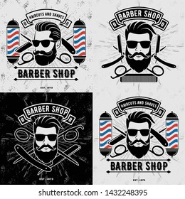 Set of vintage Barber Shop logos, labels, emblems or badges. Vector illustration