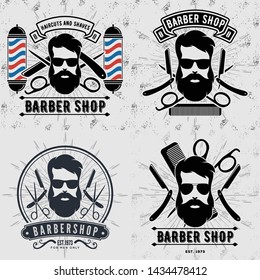 Set of vintage Barber Shop logos, labels, emblems or badges. Vector illustration