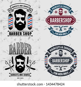 Set of vintage Barber Shop logos, labels, emblems or badges. Vector illustration