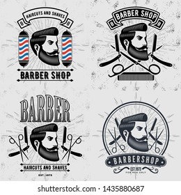 Set of vintage Barber Shop logos, labels, emblems or badges. Vector illustration