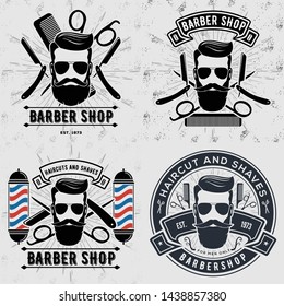 Set of vintage Barber Shop logos, labels, emblems or badges. Vector illustration