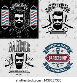 Set of vintage Barber Shop logos, labels, emblems or badges. Vector illustration