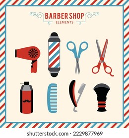 Set of vintage barber tools and elements. barber equipments icons vector illustration