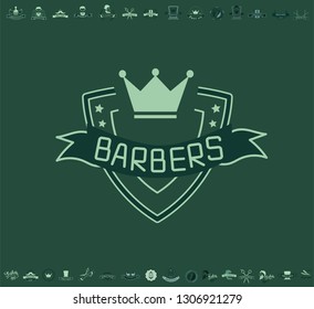 Set of vintage barbershop emblems, labels, badges, logos. Vector collection of hand drawn barbershop tools and accessories with hipster model man.