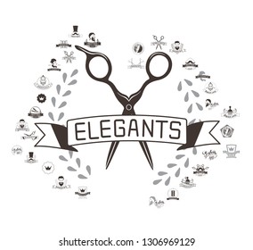 Set of vintage barbershop emblems, labels, badges, logos. Vector collection of hand drawn barbershop tools and accessories with hipster model man.