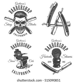 Set of vintage barbershop emblems, labels, badges, logos. Layered. Text is on separate layer. Isolated on white