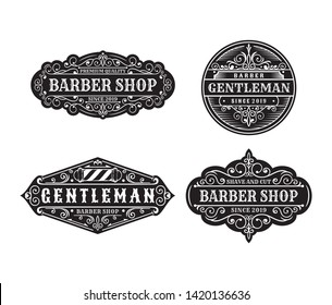 Set of Vintage barbershop label design, calligraphy and typography elements styled designs