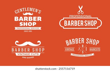 Set of vintage barbershop labels. Templates for the design of logos and emblems. Collection of barbershop symbols - razor, pole, scissors. Vector