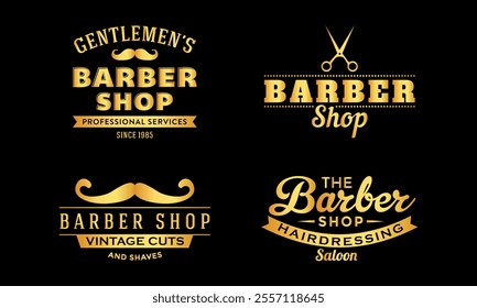 Set of vintage barbershop labels. Templates for the design of logos and emblems. Collection of barbershop symbols - razor, pole, scissors. Vector