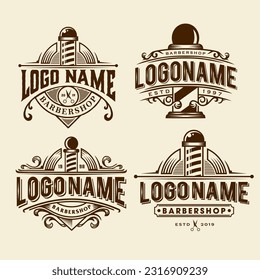 set of vintage Barbershop logo template collection, retro style pack. haircut Vintage Logo Vector Template