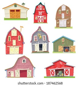 set of vintage barns - cartoon