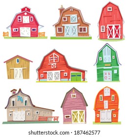 set of vintage barns - cartoon