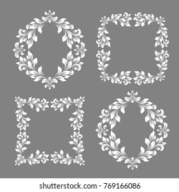 Set vintage baroque frame scroll ornament engraving border floral retro pattern antique style acanthus foliage swirl decorative design element filigree calligraphy wedding - vector.