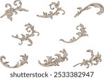 Set Vintage Baroque ornamental. Antique floral border engraved elements, leaves and frame filigree arabesque. Vector ornate decorative ornamental illustration 