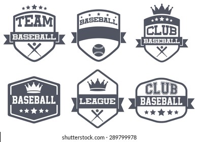 Set of Vintage Baseball Club Badge and Label with helmets. Emblem of sport team and event. Vector icons isolated on background.