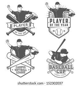 Set of vintage baseball labels and badges